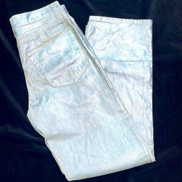 ZARA CHROME / METALLIC SILVER DIPPED BOYFRIEND DENIM JEANS -6 🔥🤘 - Picture 3 of 12